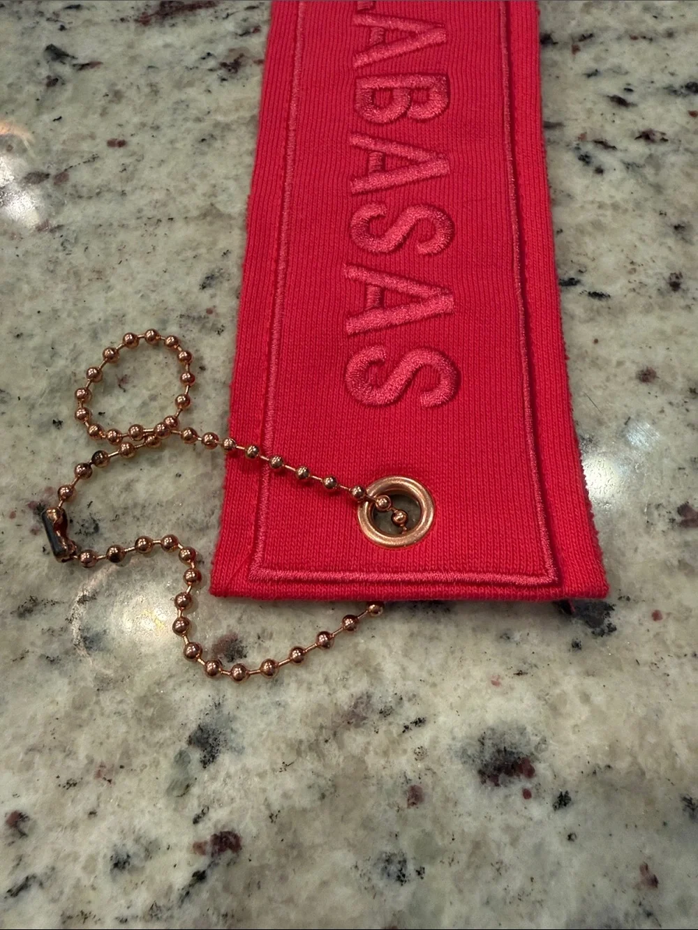 Valabasas Hot Pink Fabric Keychain Tag with Gold-Tone Chain